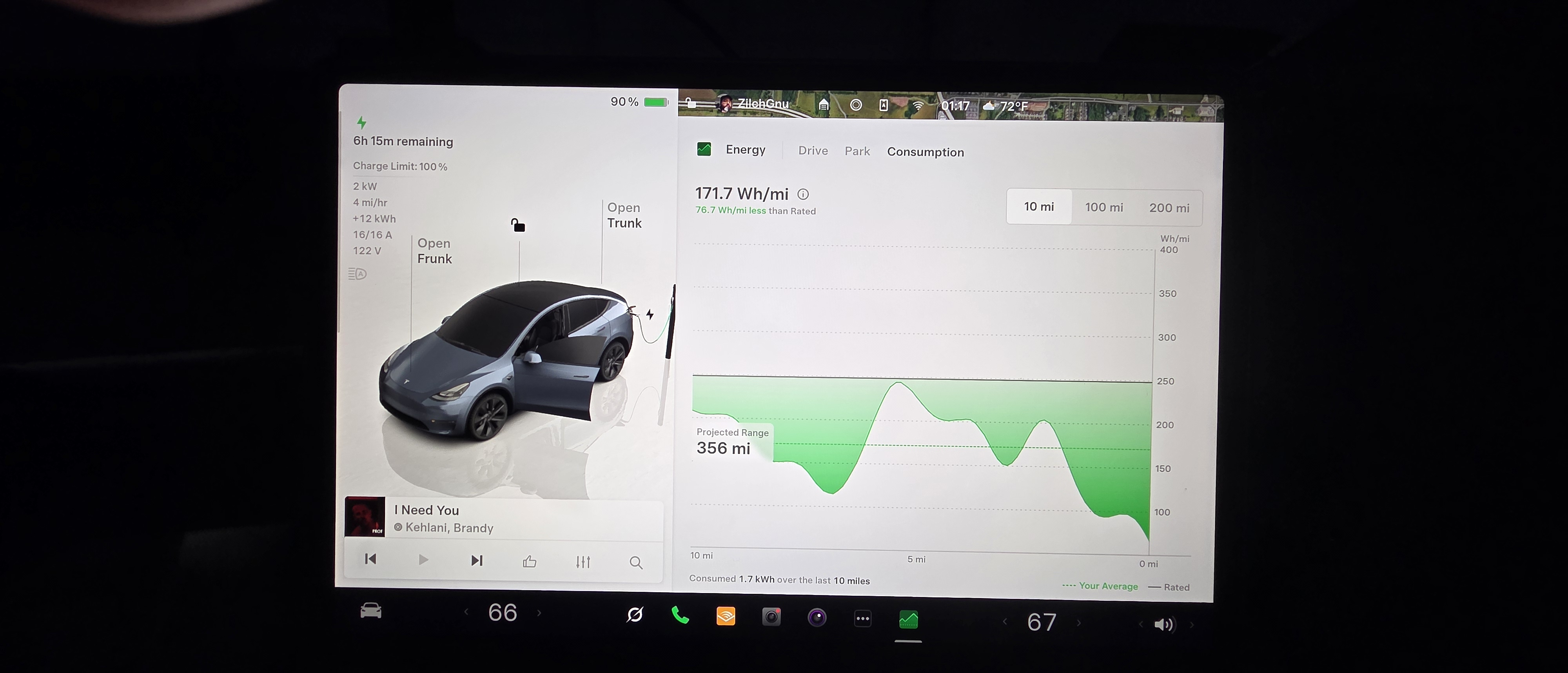 Tesla dashboard screen.