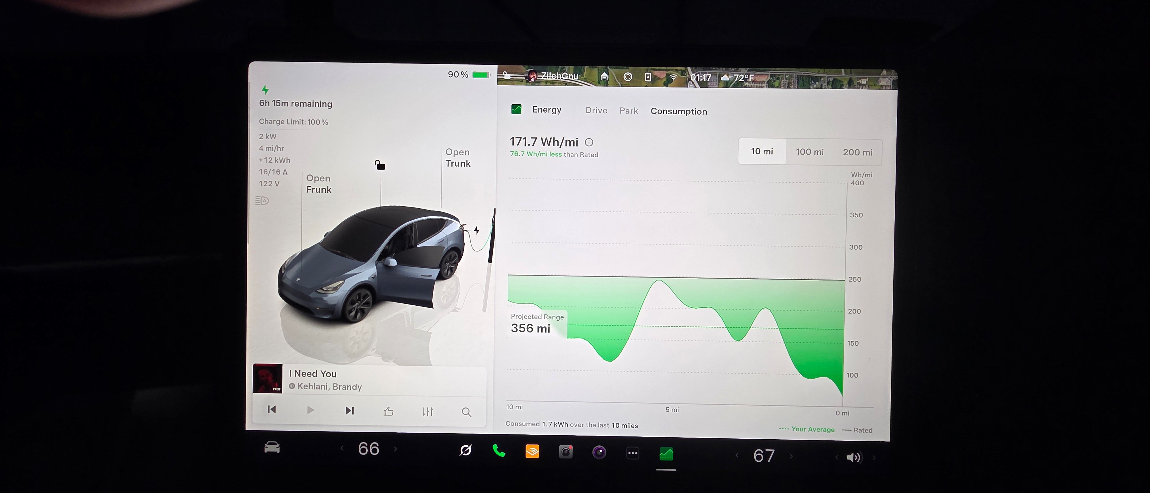 Tesla dashboard screen.